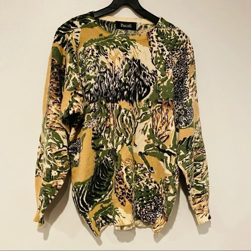 Vintage 80’s Animal Print Sequined Lambswool Angora Sweater